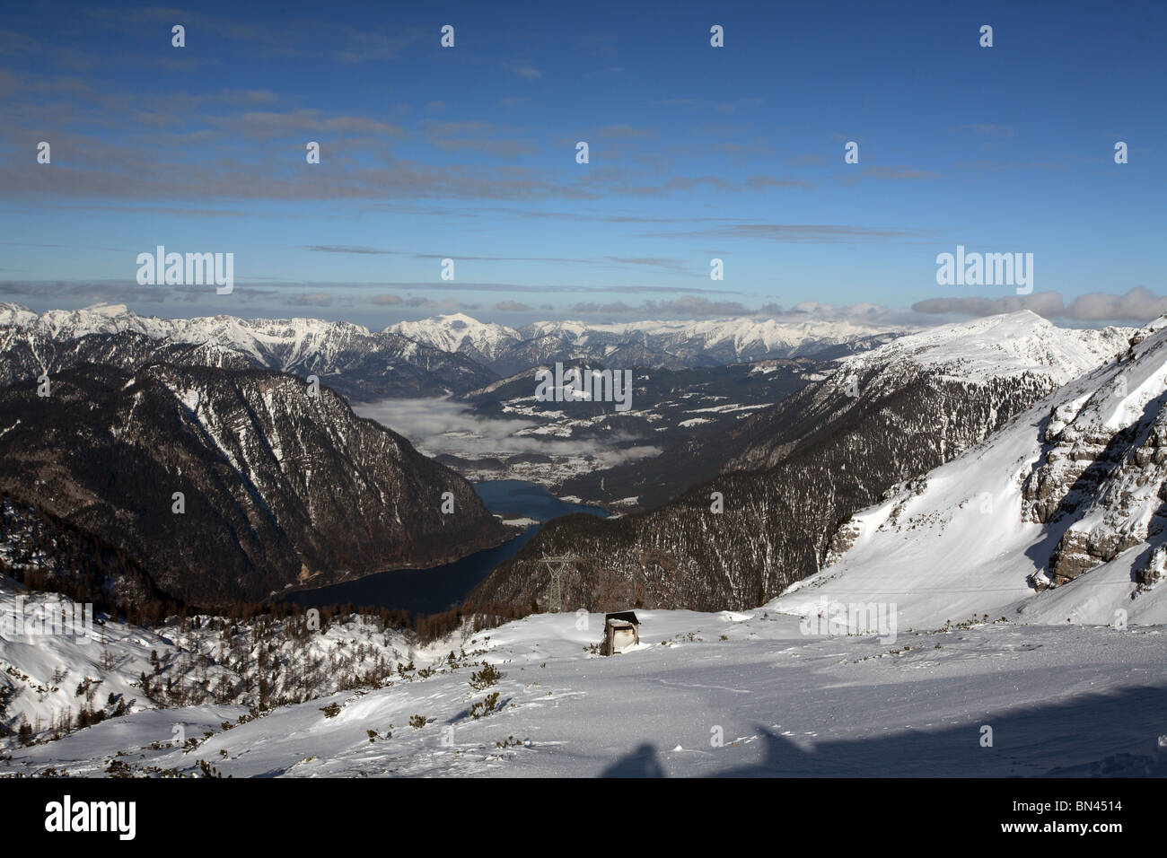 Panorama delle Alpi con lago Hallstatter, Krippenbrunn, Austria Foto Stock
