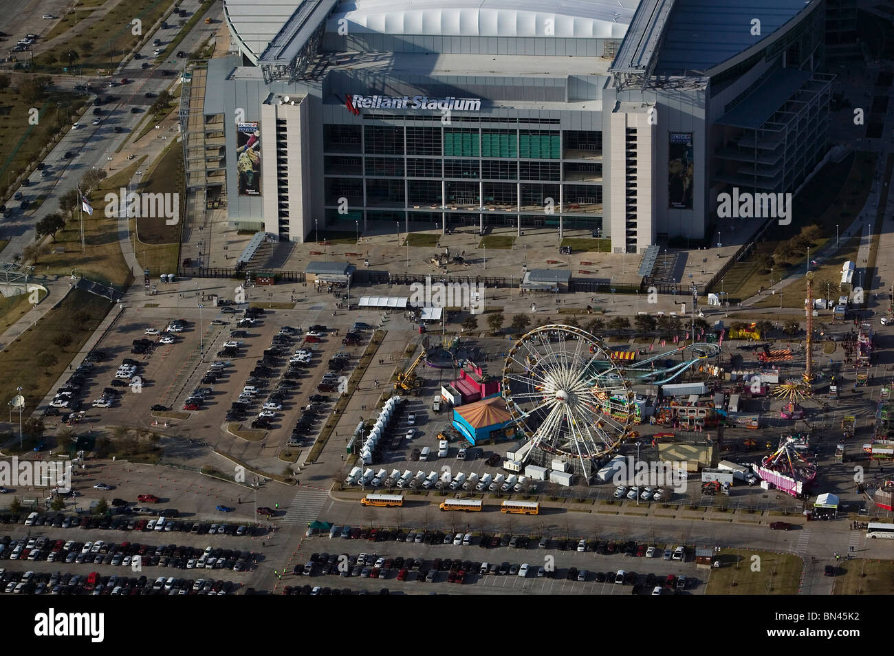 Vista aerea sopra Houston Livestock Show e Rodeo Reliant Stadium Texas Foto Stock
