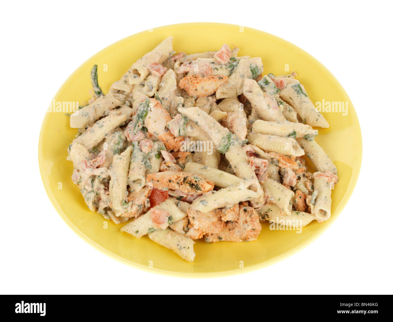 Pollo, pomodori e basilico insalata di pasta Foto Stock