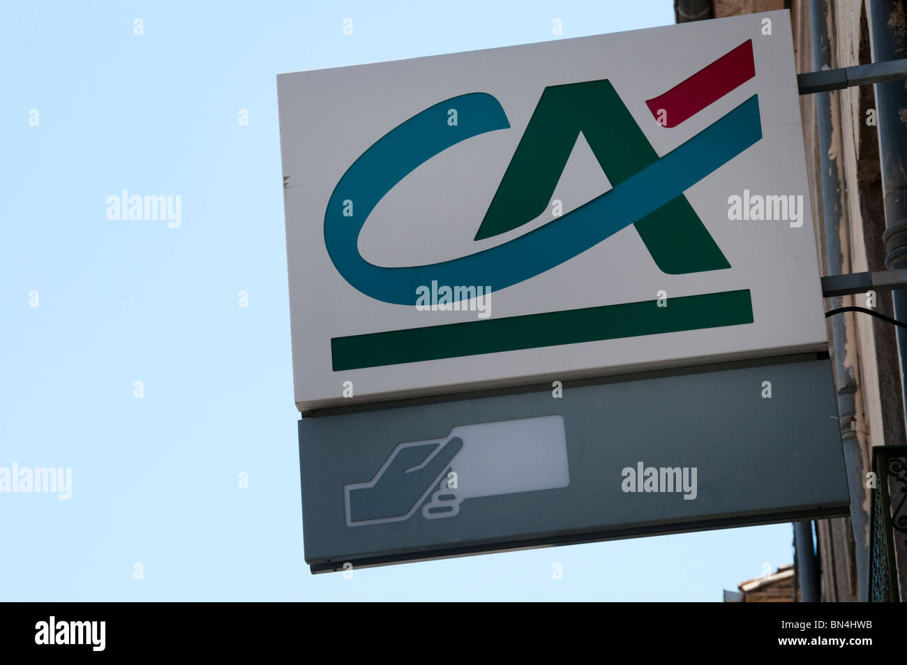 Segno su un Credit Agricole banca in Francia Foto Stock