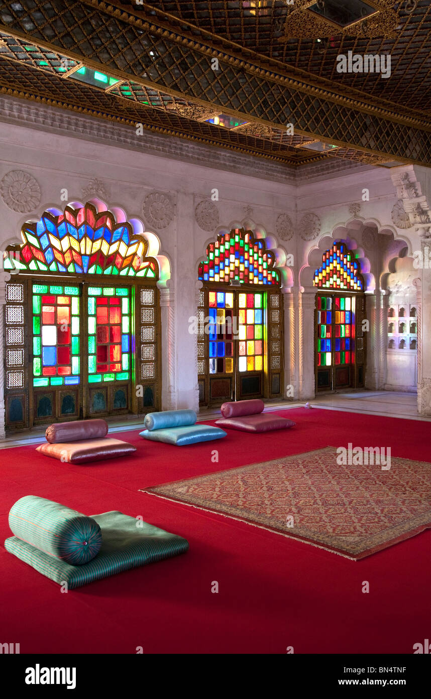 Moti Mahal (Perla camera). Maharajah della sala del trono. Meherangarh Fort. Jodhpur. India Foto Stock
