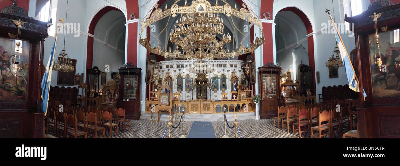 Interno della storica Chiesa Ortodossa di San Nikolaos a Hania, Creta, Grecia. Foto Stock