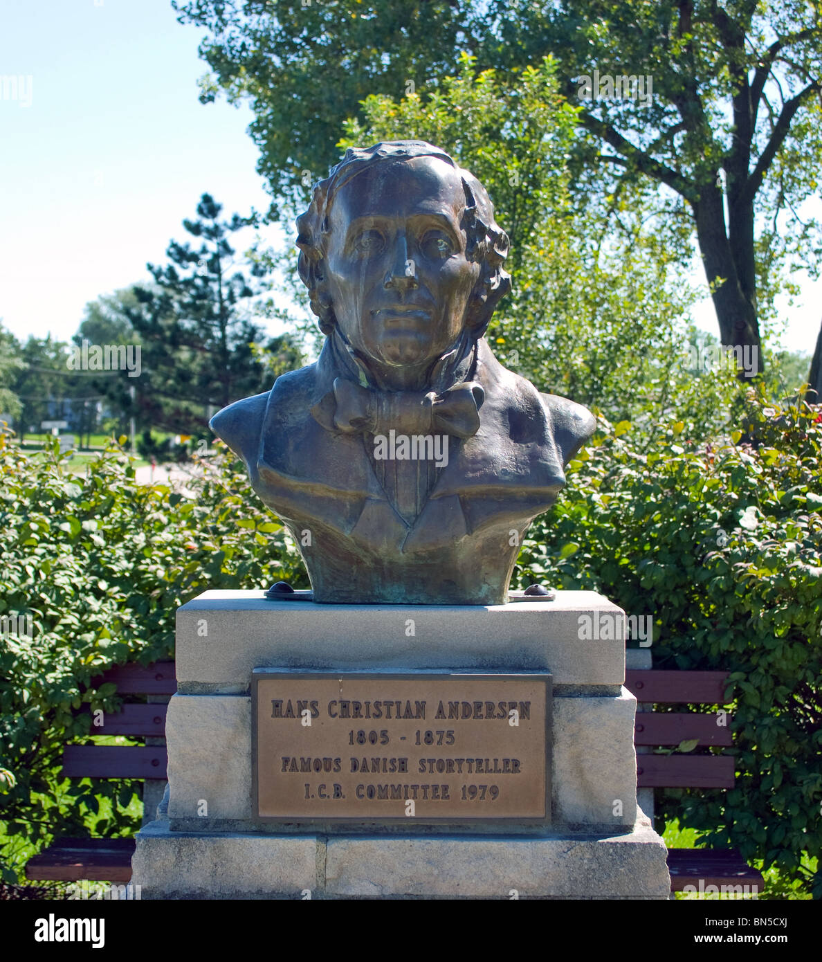 Hans Christian Andersen statua nella città danese di Elk Horn Iowa Foto Stock