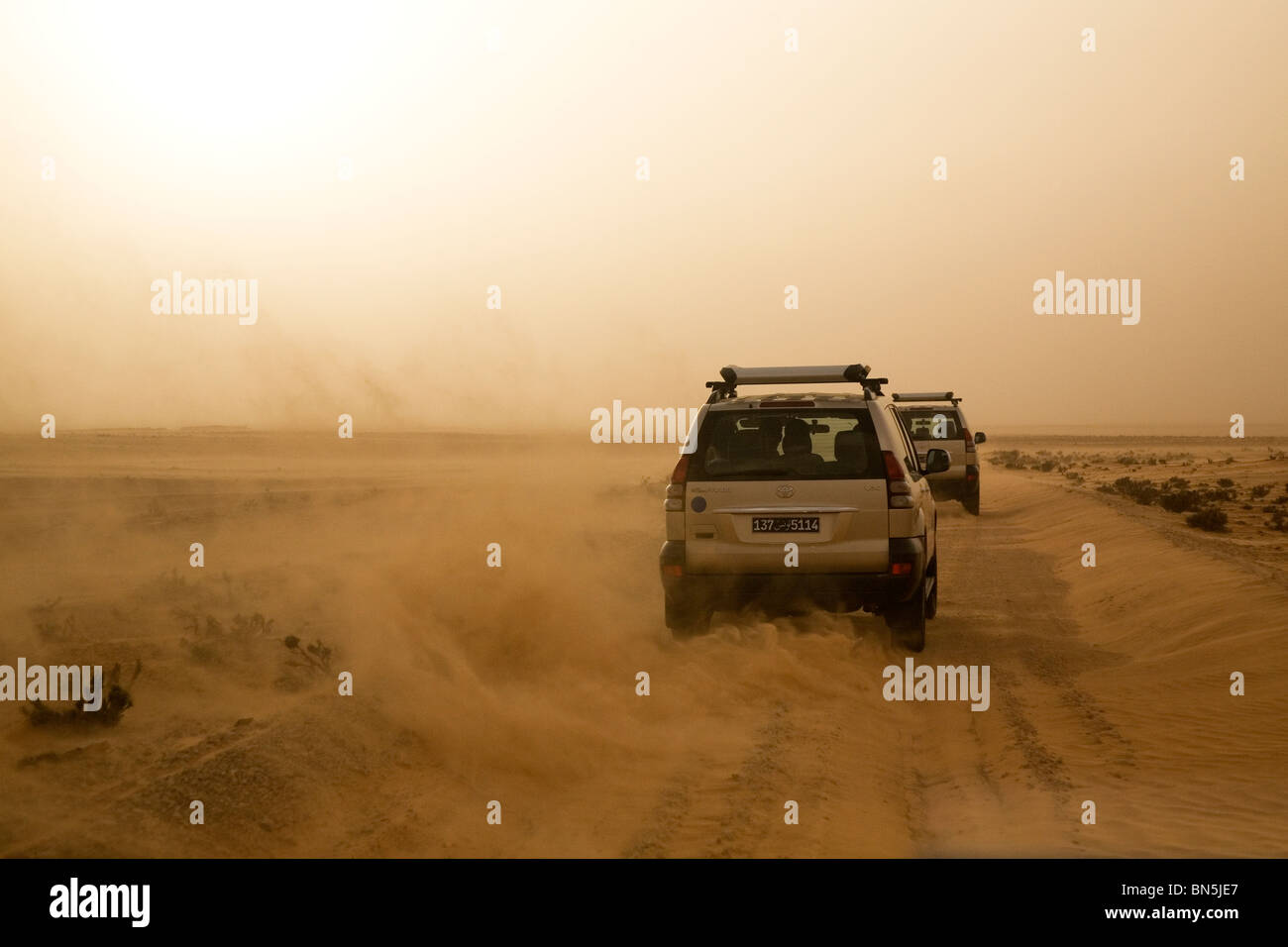 I veicoli a trazione integrale rigido su una via attraverso il deserto del Sahara in Tunisia. Foto Stock