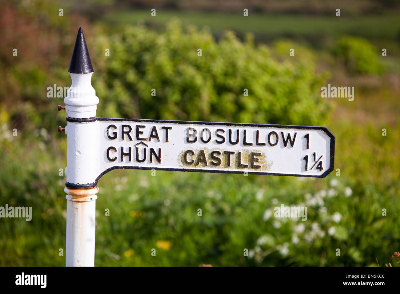 Un segno per Chun castello in Cornovaglia, UK. Foto Stock