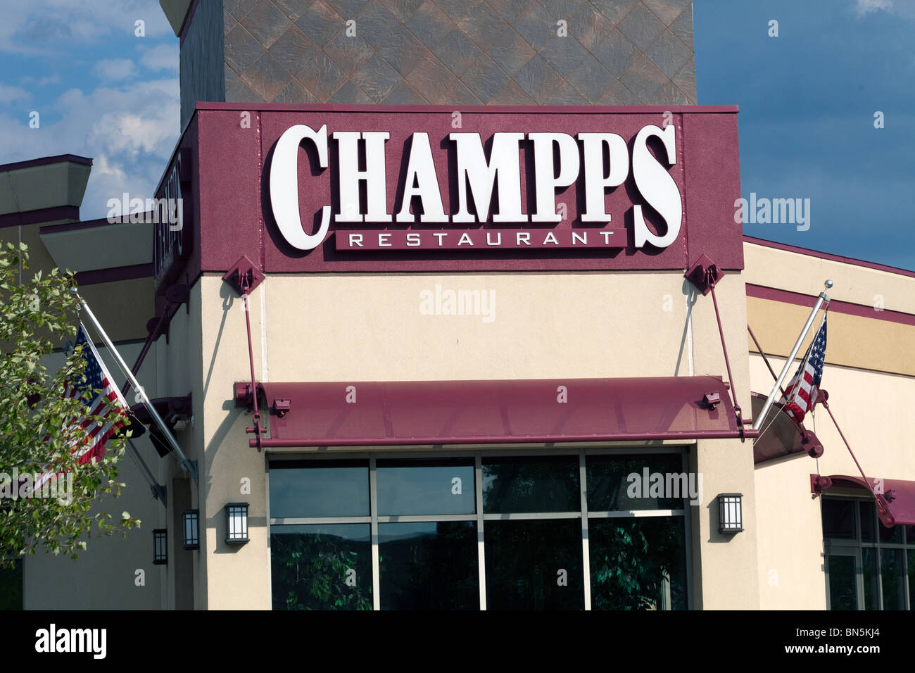 Ristorante Champps segno, King of Prussia Mall, nei pressi di Philadelphia, PA, Stati Uniti d'America Foto Stock