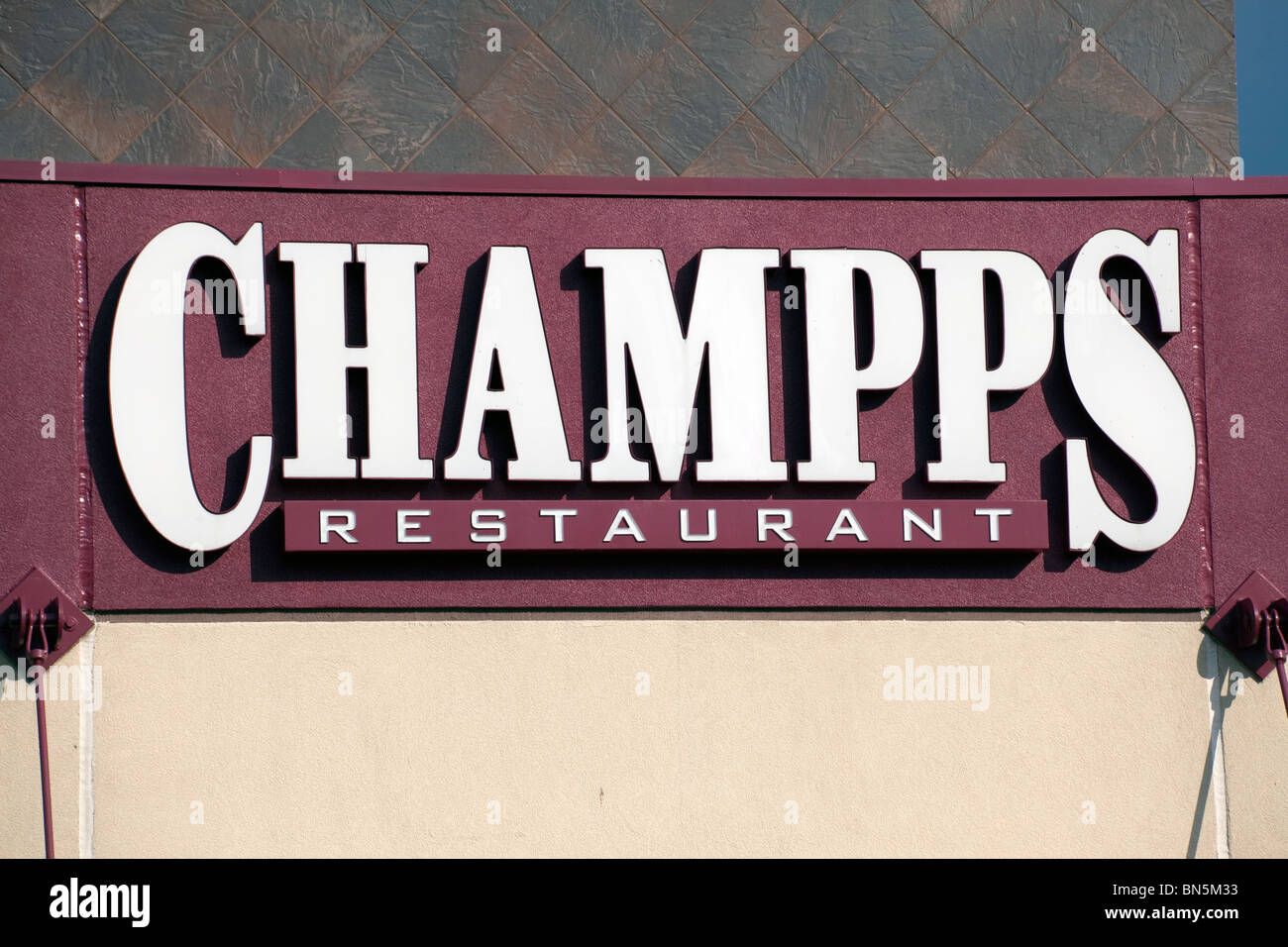 Ristorante Champps segno, King of Prussia Mall, nei pressi di Philadelphia, PA, Stati Uniti d'America Foto Stock