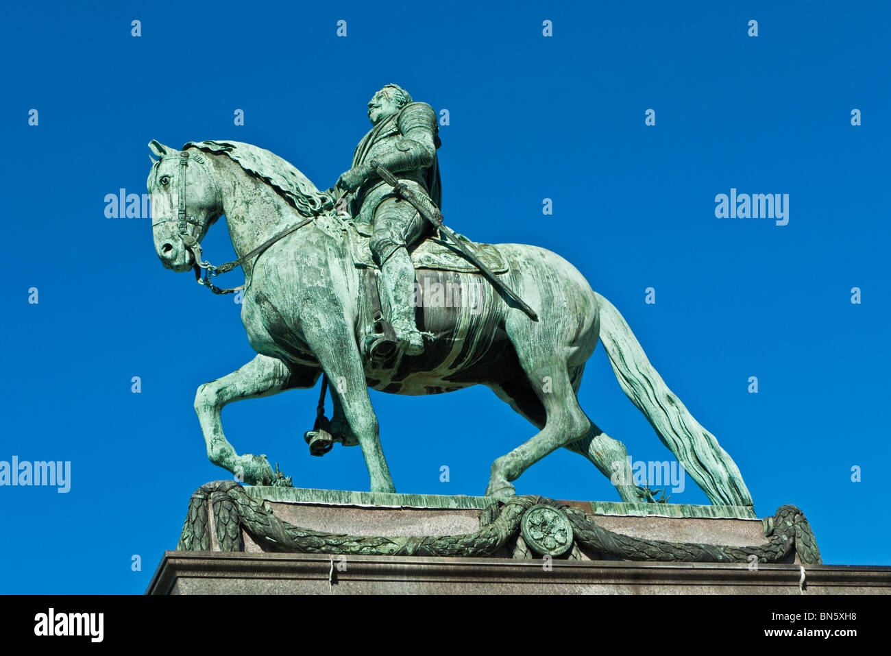 Statua equestre di Gustavo Adolfo a Gustav Adolfs torg Foto Stock