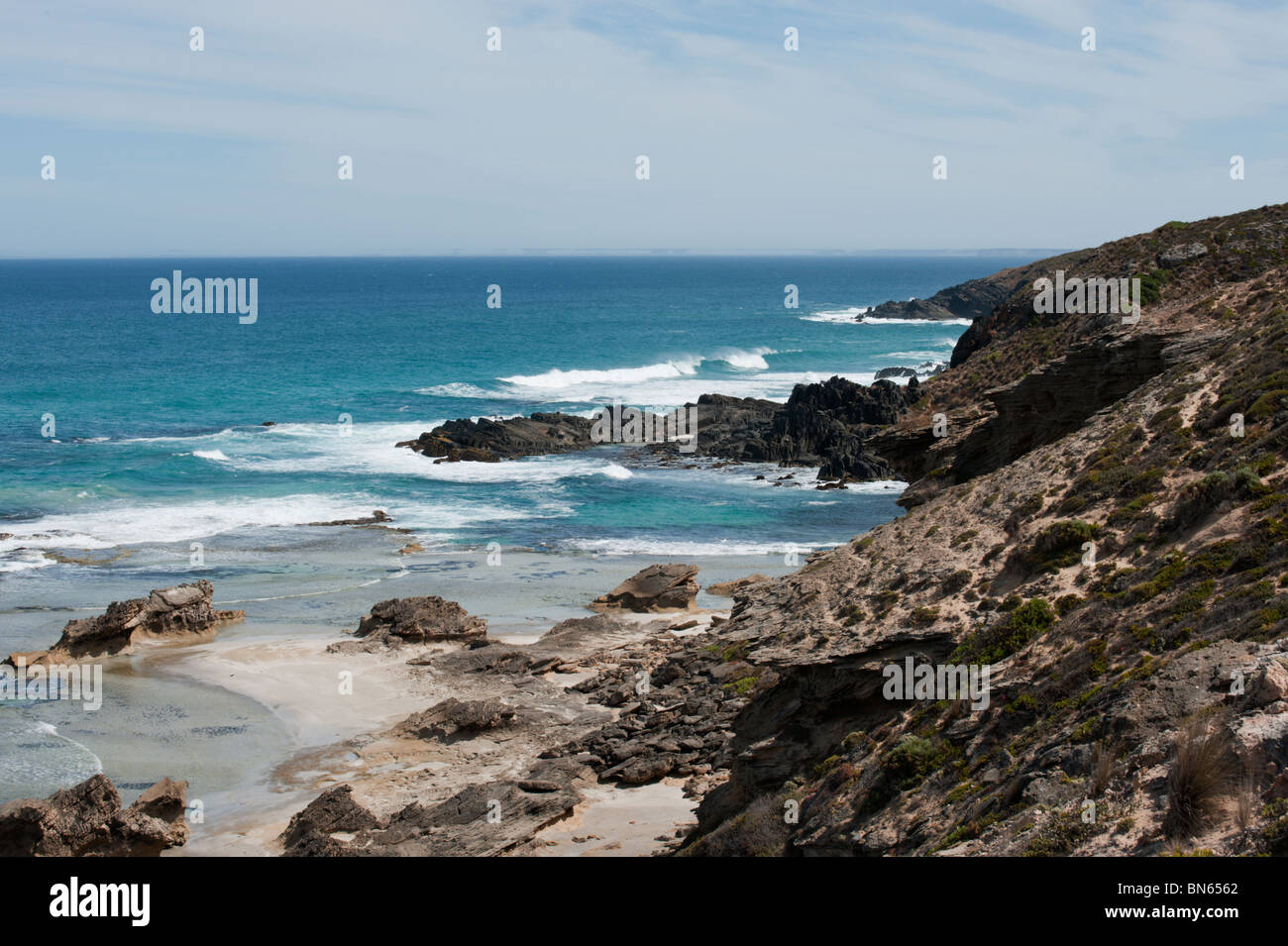 Il robusto costa meridionale di Kangaroo Island vicino al punto di nero, South Australia. Foto Stock