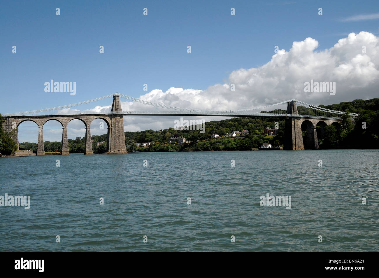 Menai Suspension Bridge North Wales UK Foto Stock