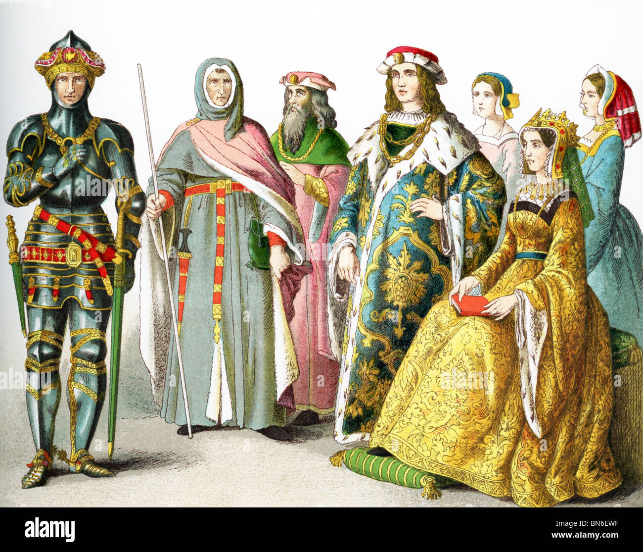 La gente inglese 1400-50: knight, membro di una corte marziale, membro della corte di Enrico VI, membro del tribunale, Margaret, membro della Corte. Foto Stock
