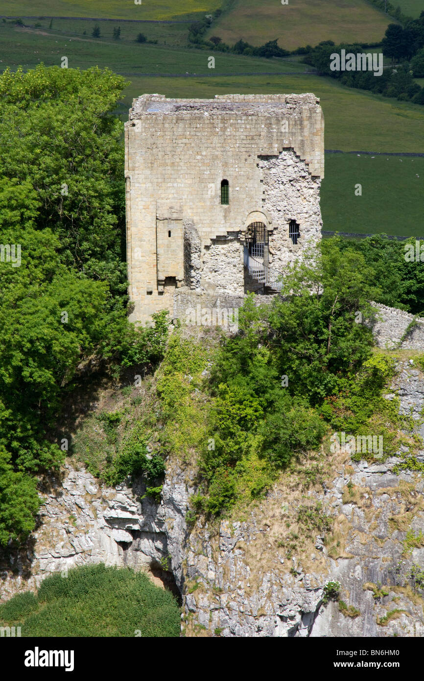 : Peveril Castle in Castleton Derbyshire parco nazionale di Peak District Inghilterra Foto Stock