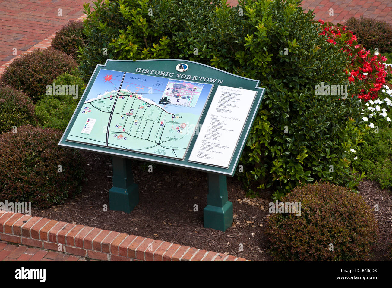 Yorktown, Virginia - Settembre 2009 - Directory guida turistica del lungofiume di sbarco nella Storica Yorktown, Virginia Foto Stock