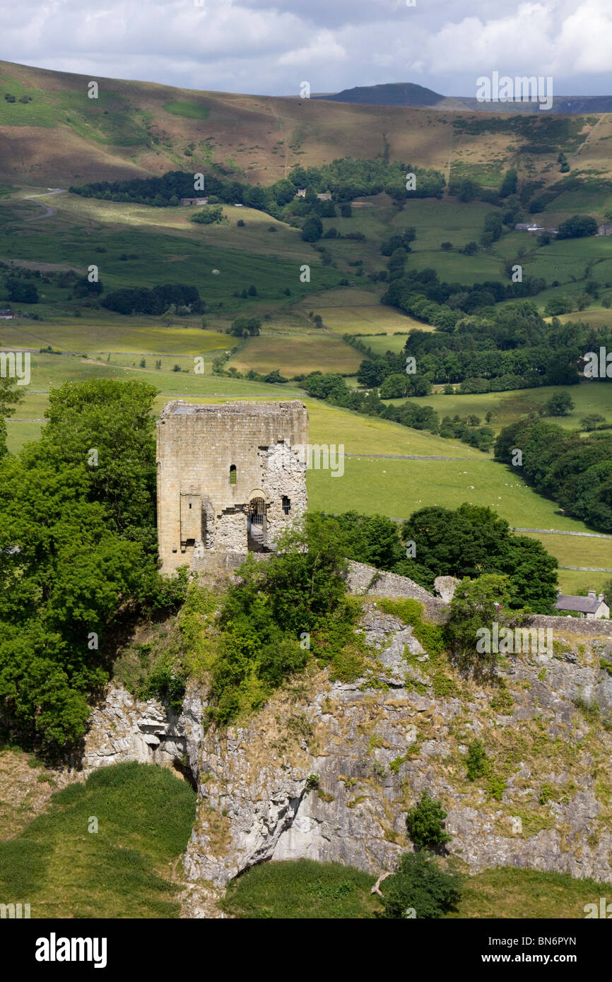 : Peveril Castle in Castleton Derbyshire parco nazionale di Peak District Inghilterra Foto Stock