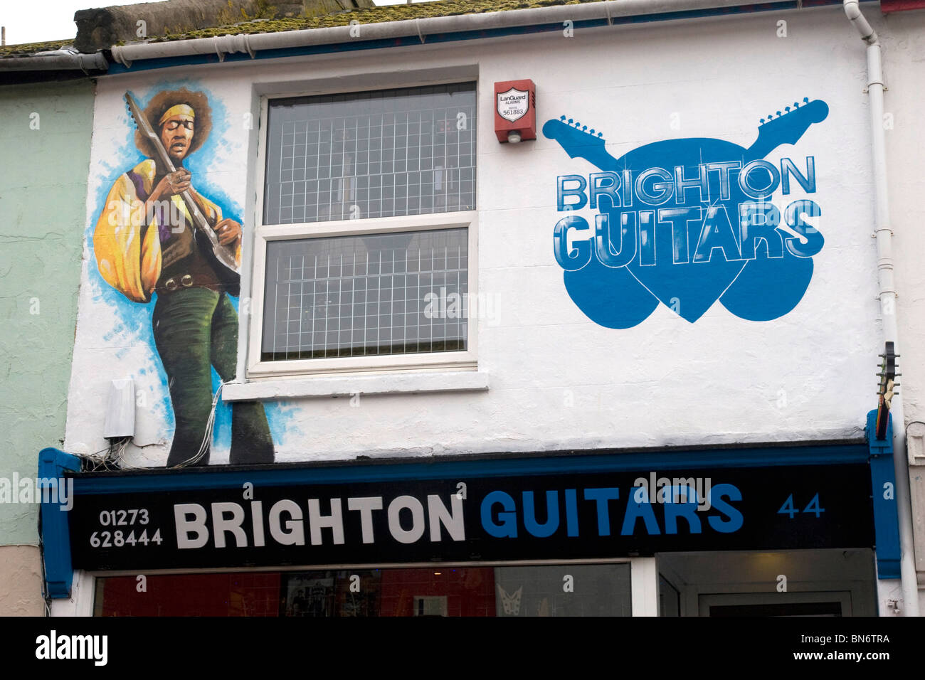 Brighton chitarre Shop Sydney Street North Laine Brighton Sussex Gran Bretagna Foto Stock