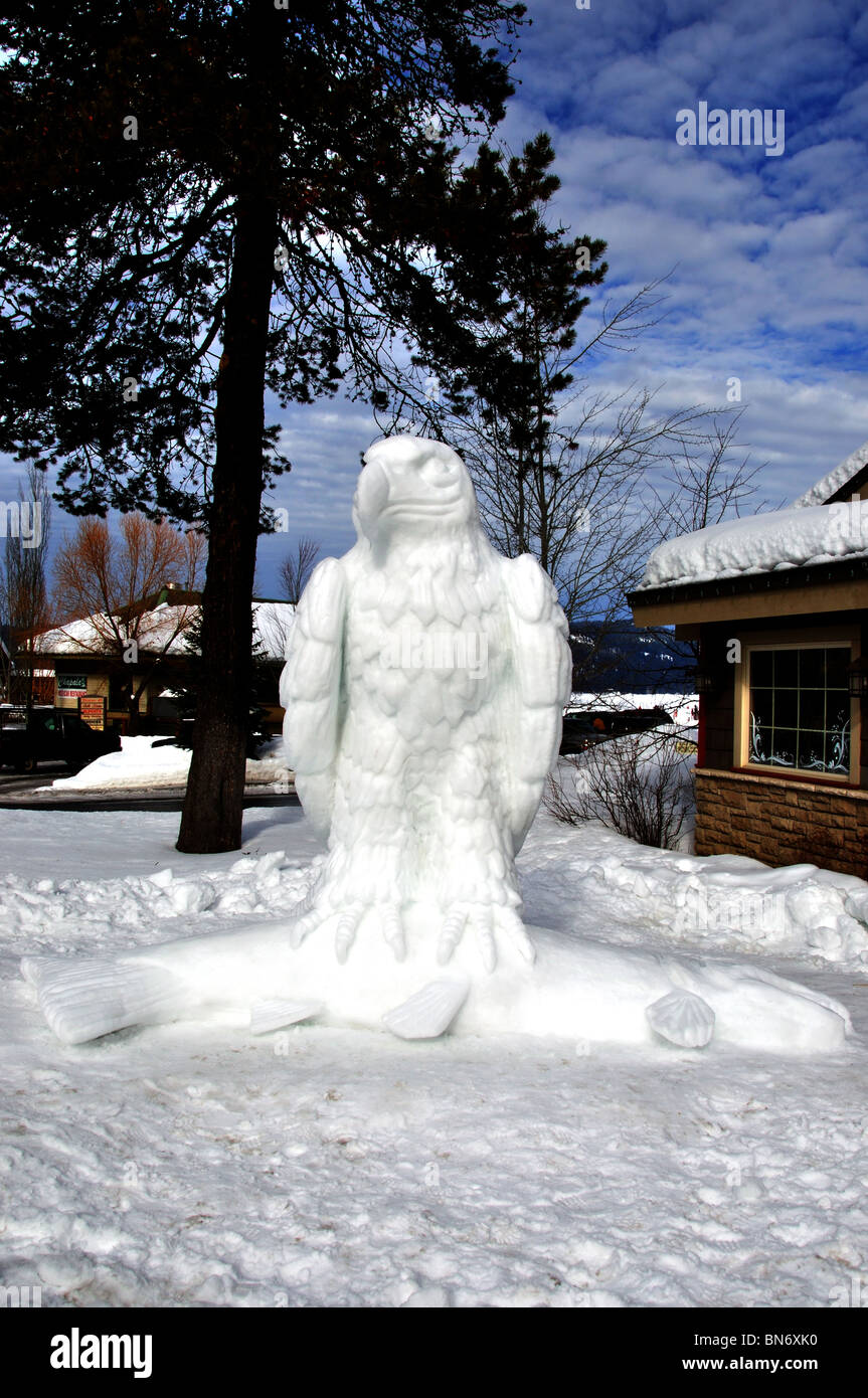 Stati Uniti d'America, Idaho, McCall, una scultura di neve per la McCall Winter Carnival ('Dtempo interno') Foto Stock
