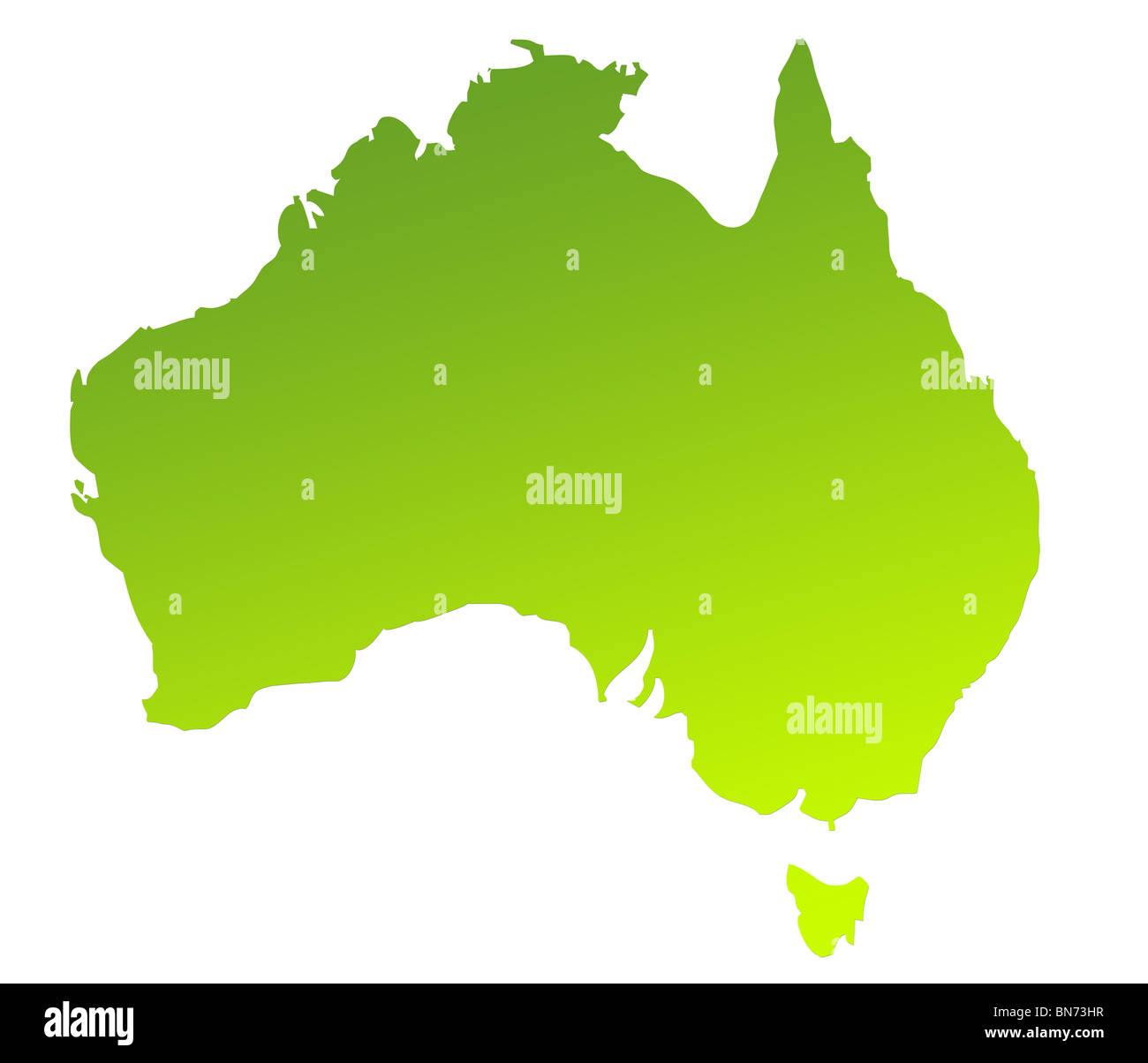Gradiente verde mappa di Australia isolato su uno sfondo bianco. Foto Stock