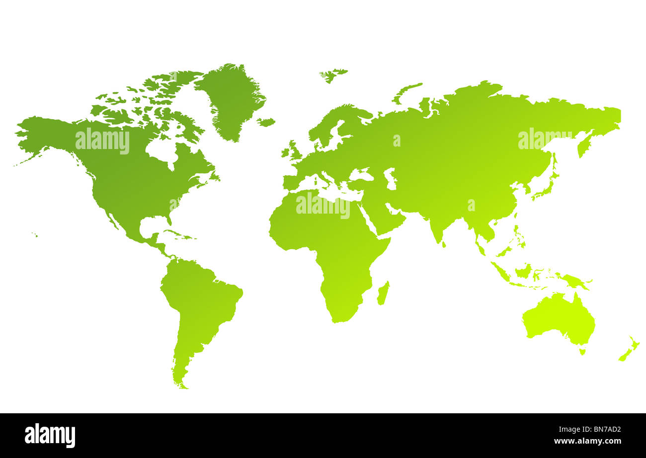 Gradiente verde mappa del mondo o il Pianeta Terra isolata su uno sfondo bianco. Foto Stock