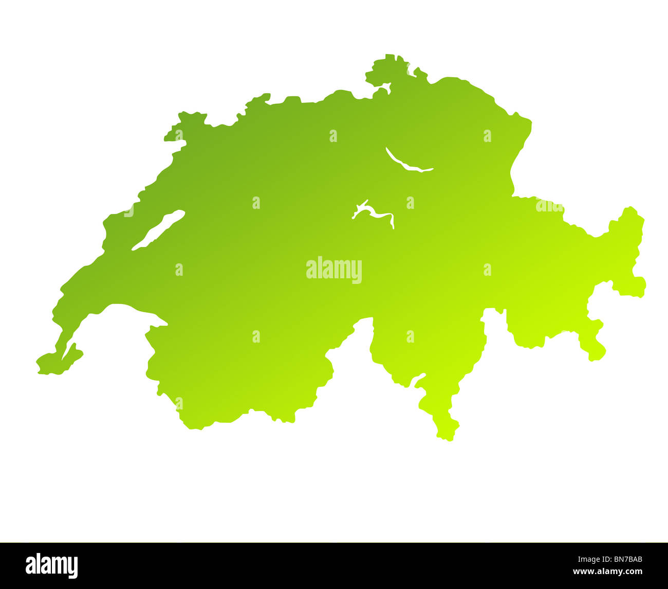 Gradiente verde Mappa di Svizzera isolata su uno sfondo bianco. Foto Stock