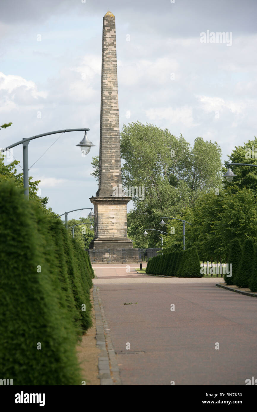 Città di Glasgow, Scozia. Il Signore Horatio Nelson monumento Obelisco in Glasgow Green parco pubblico. Foto Stock