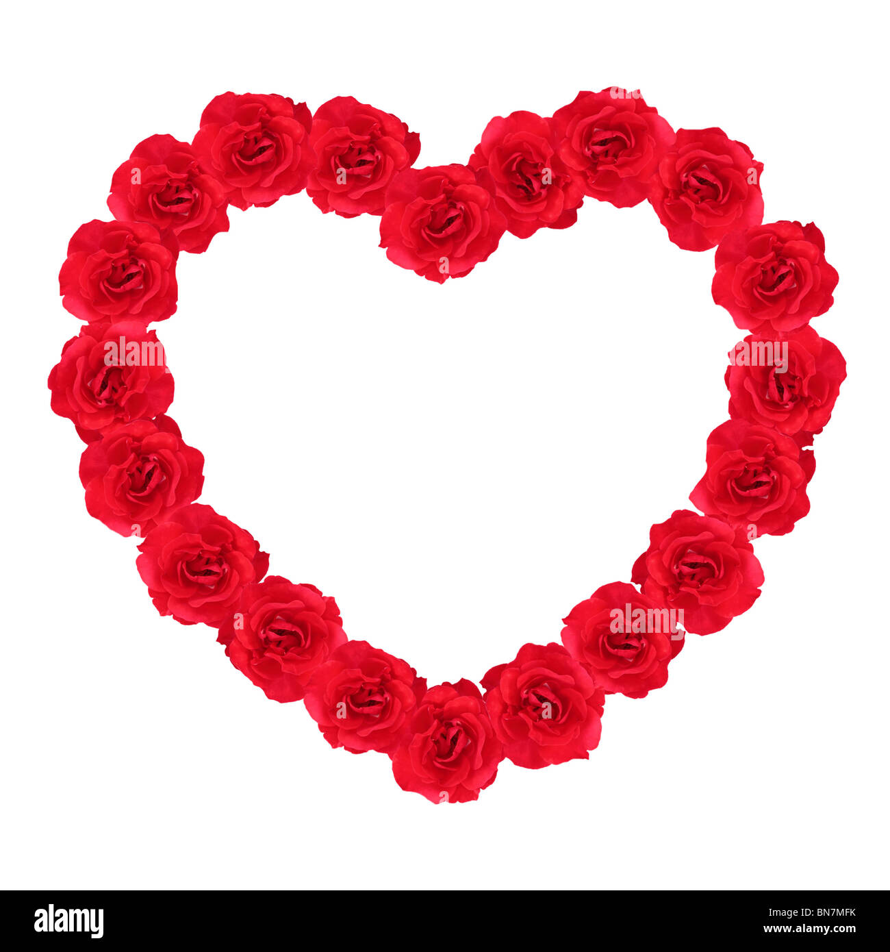 Red Rose forma di cuore simbolo su sfondo bianco Foto Stock