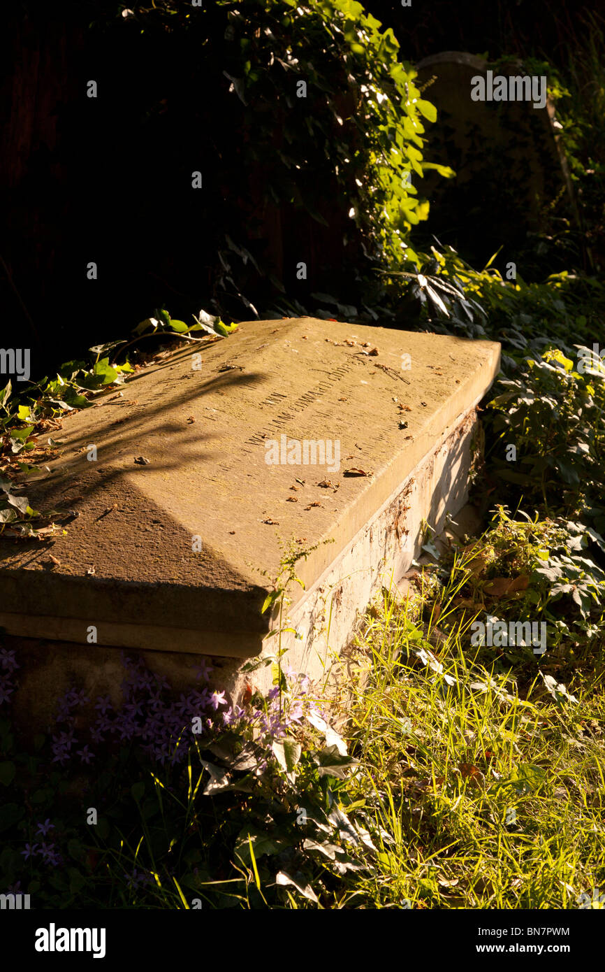 In parte nascosta scrigno di pietra nel sagrato della chiesa della Santa Trinità, Bosham Foto Stock