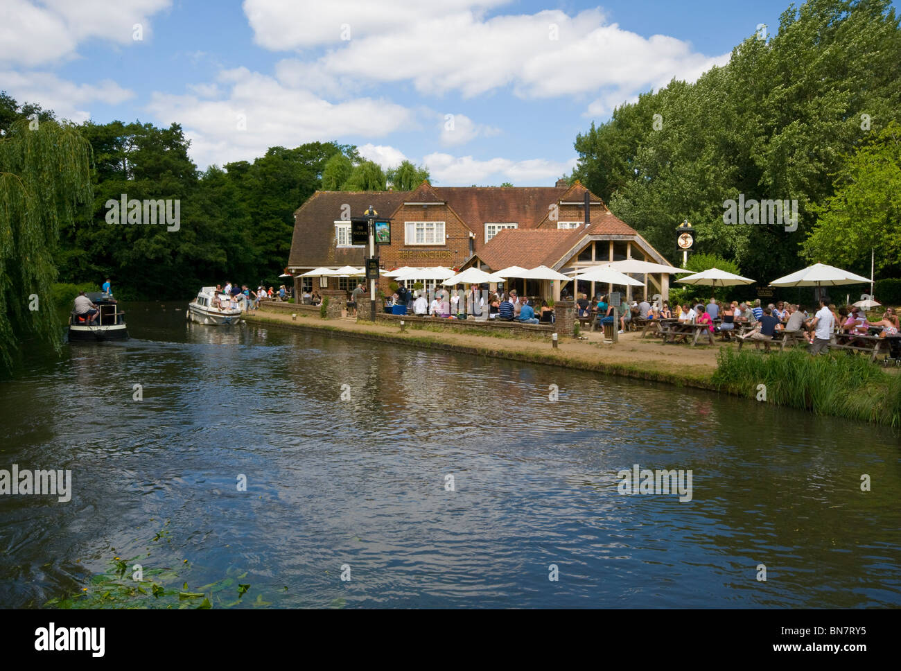 L'Anchor Pub sul fiume Wey Pyrford Surrey in Inghilterra Foto Stock