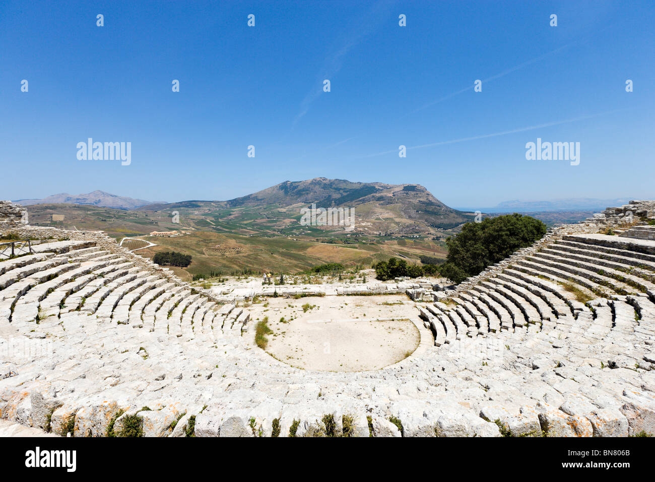 Il teatro greco di Segesta, Trapani regione nel nord ovest della Sicilia, Italia Foto Stock