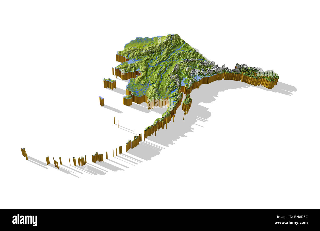 Alaska, 3D rilievo mappa cut-out. Foto Stock