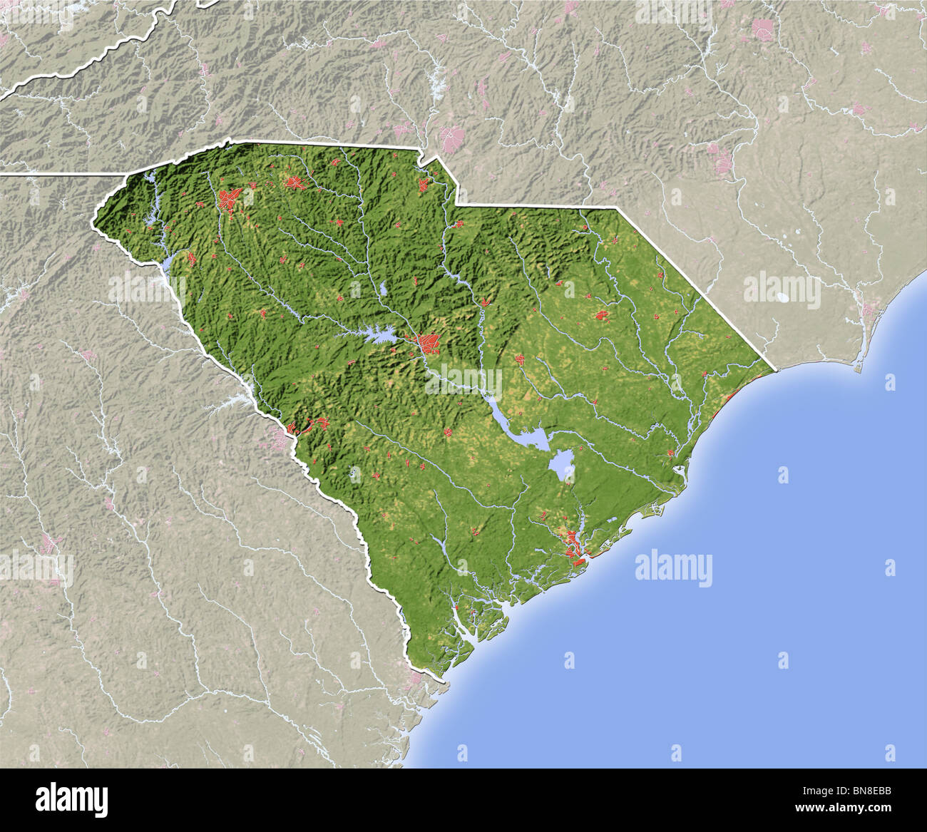 Carolina del Sud, Rilievo ombreggiato mappa. Foto Stock