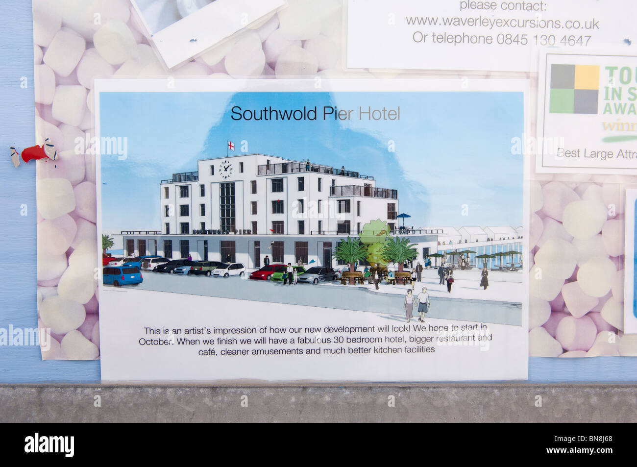 L'artista impressione di come il nuovo Southwold Pier Hotel esaminerà Southwold , Suffolk , Inghilterra , Gran Bretagna , Regno Unito Foto Stock