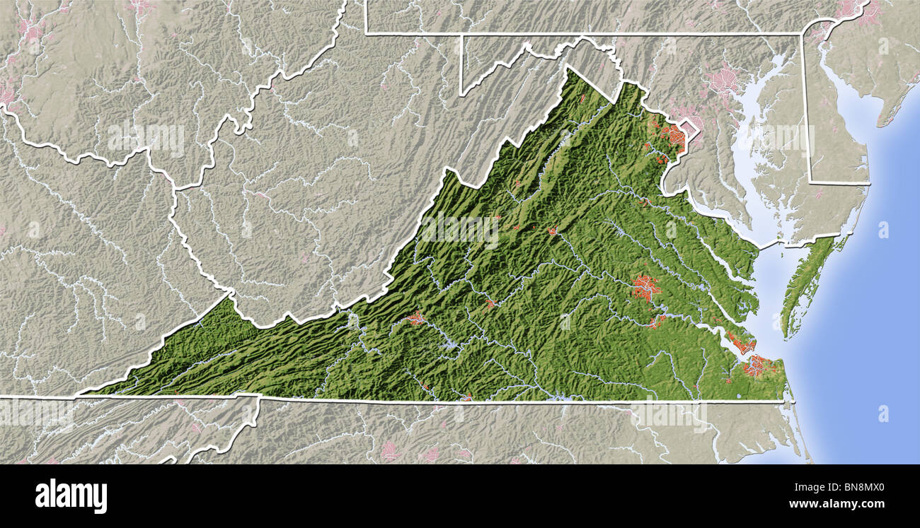 Virginia, Rilievo ombreggiato mappa. Foto Stock