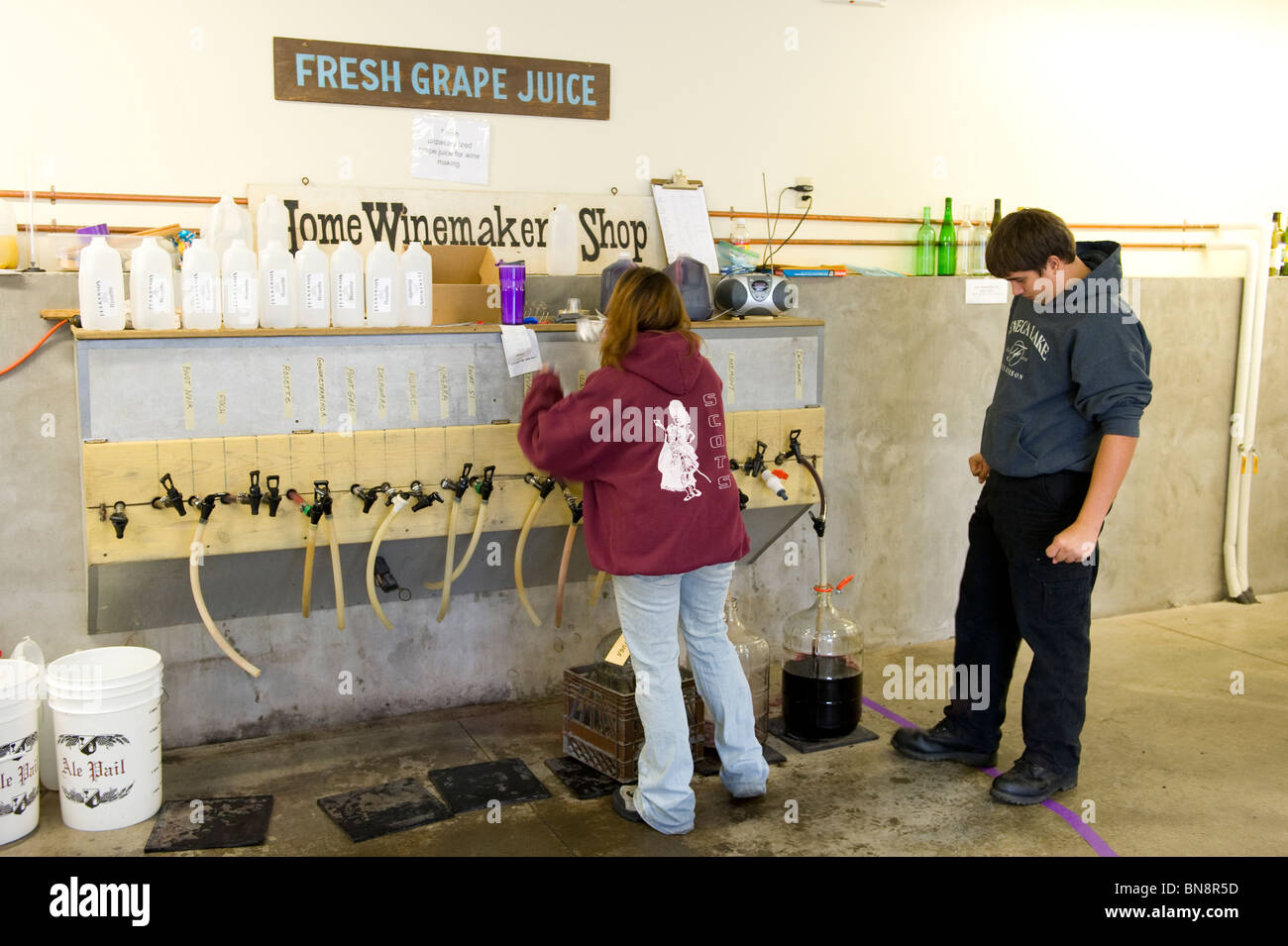 La preparazione di succhi di uve per la produzione del vino Regione dei Laghi Finger New York Foto Stock