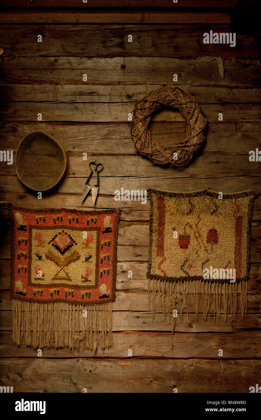 Decorate parete in legno Foto Stock