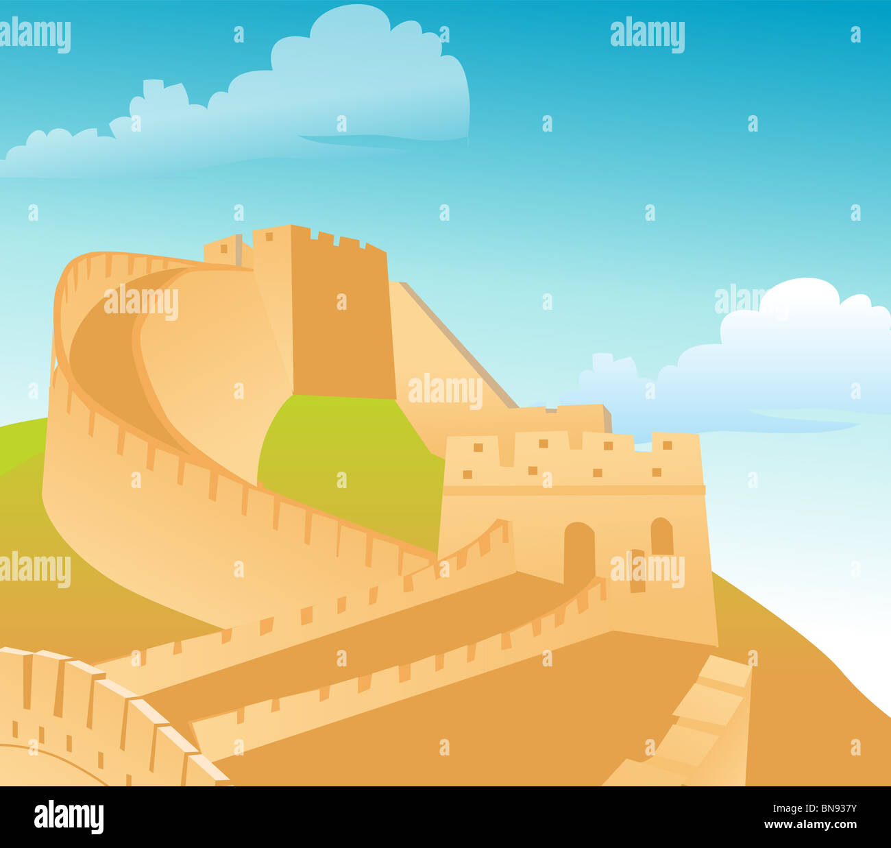 La Grande Muraglia della Cina, con cielo blu sullo sfondo Foto Stock