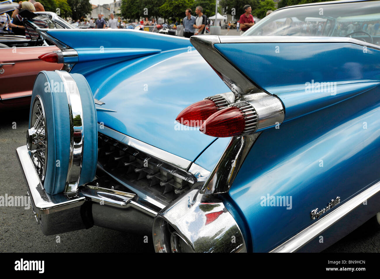 Classic Car American Cadillac Eldorado alette di coda sul display a Bressuire Deux-Sevres Francia Foto Stock