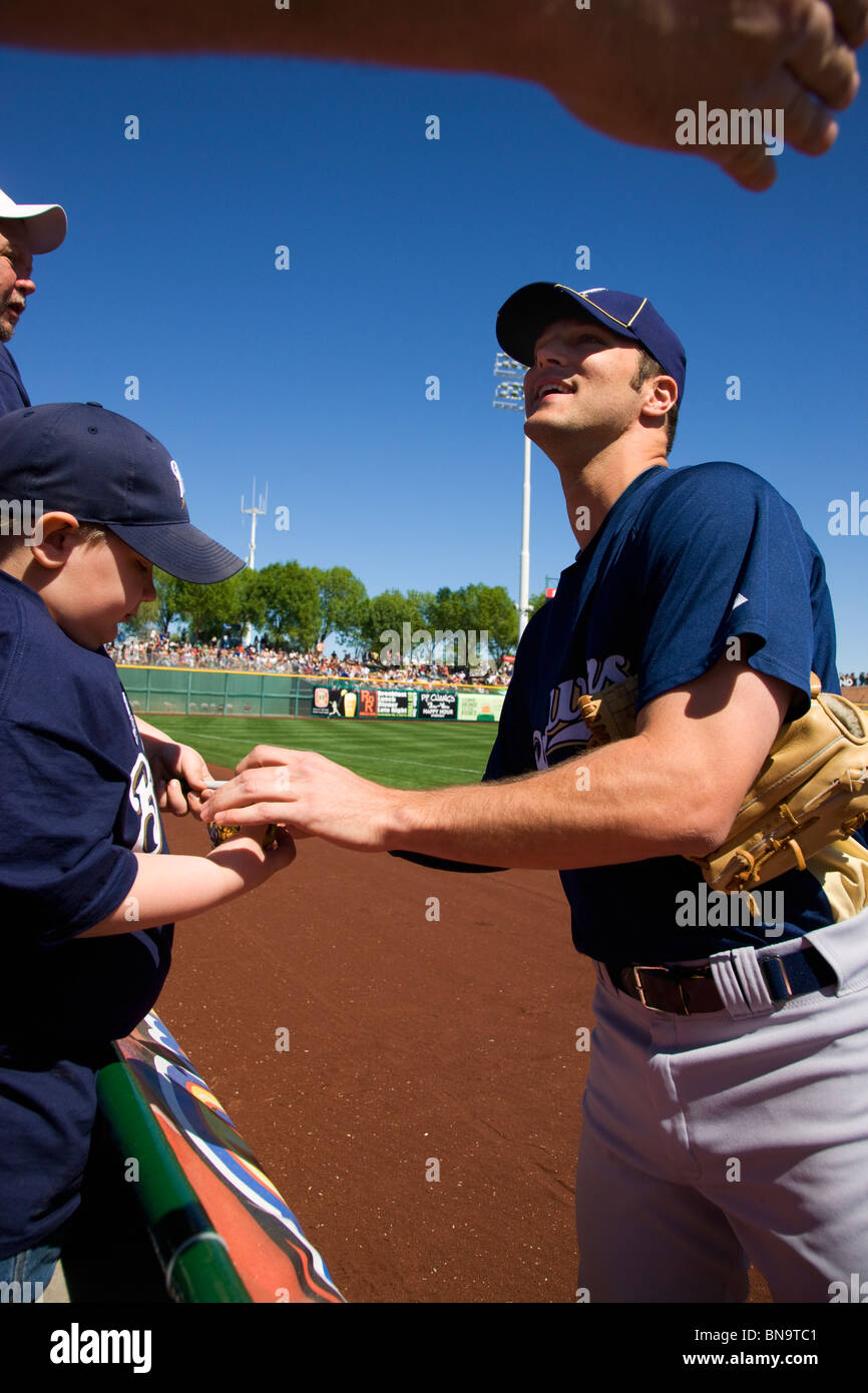 La San Francisco Giants vs il Milwaukee Brewers durante lo spring training, Scottsdale, Arizona. Foto Stock