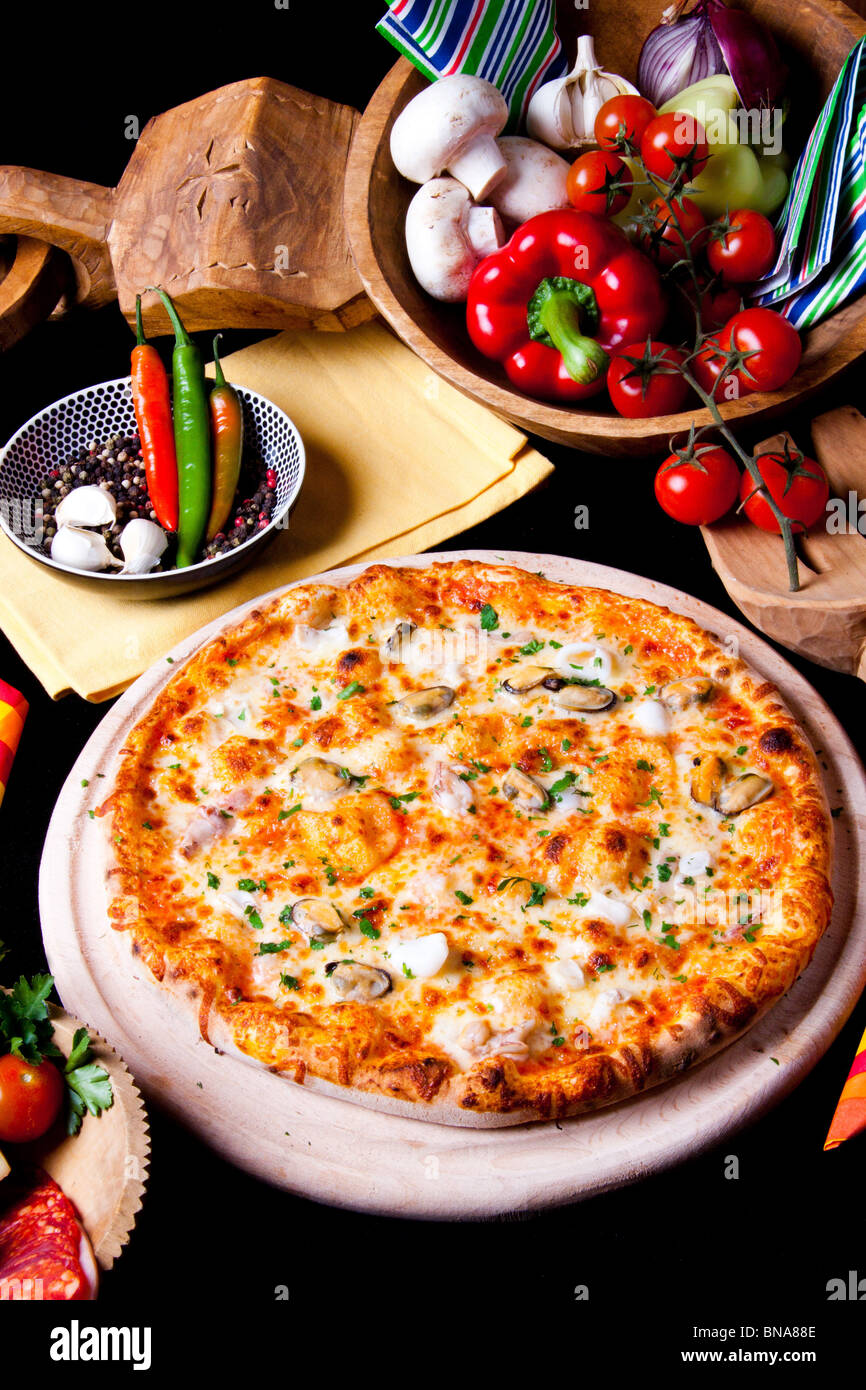 Pizza Frutti di Mare Foto Stock