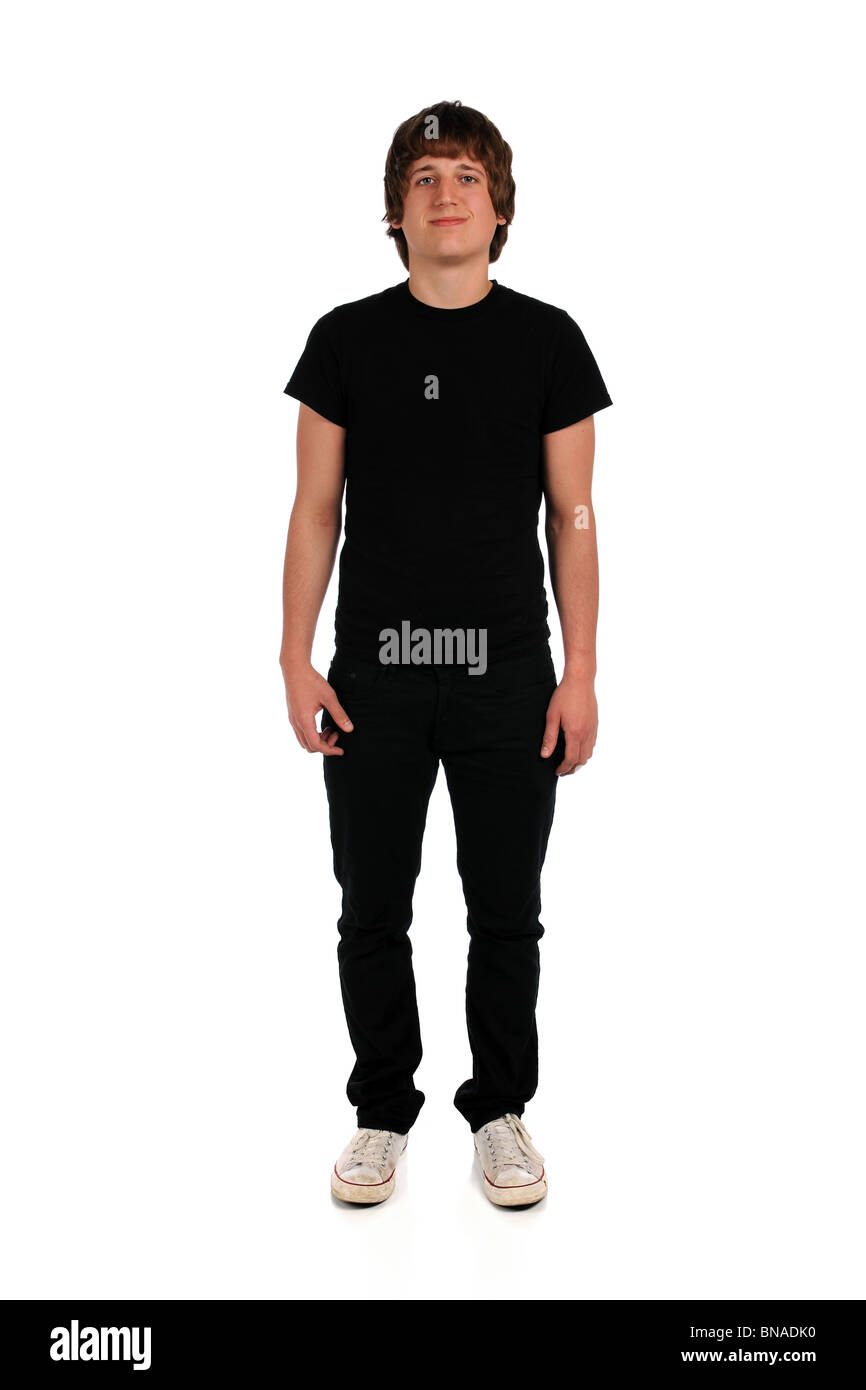 Ritratto di giovane uomo in piedi isolato su sfondo bianco Foto Stock