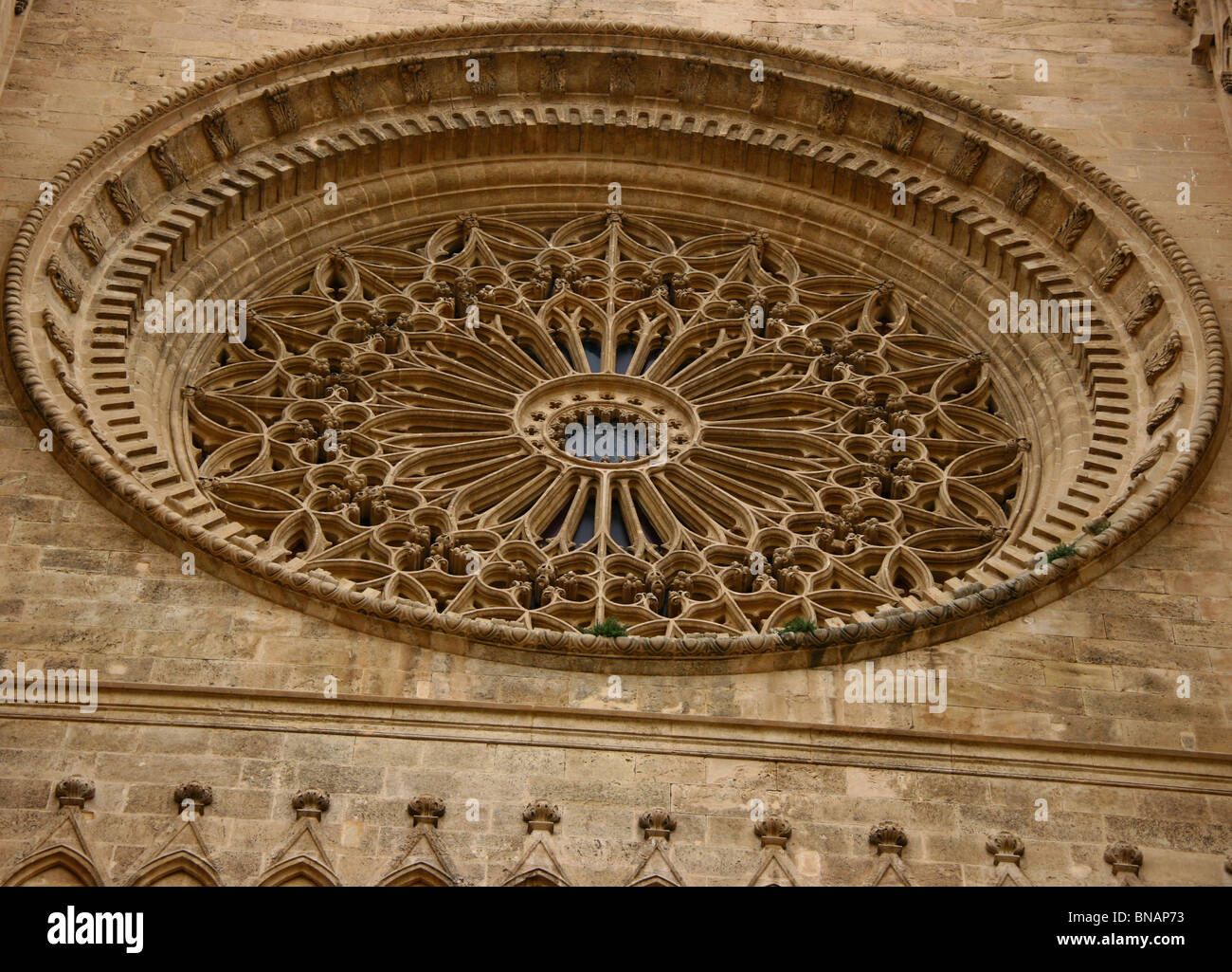La Seu Cattedrale Gotica rosone Palma de Maiorca Isole Baleari Spagna Europa Foto Stock