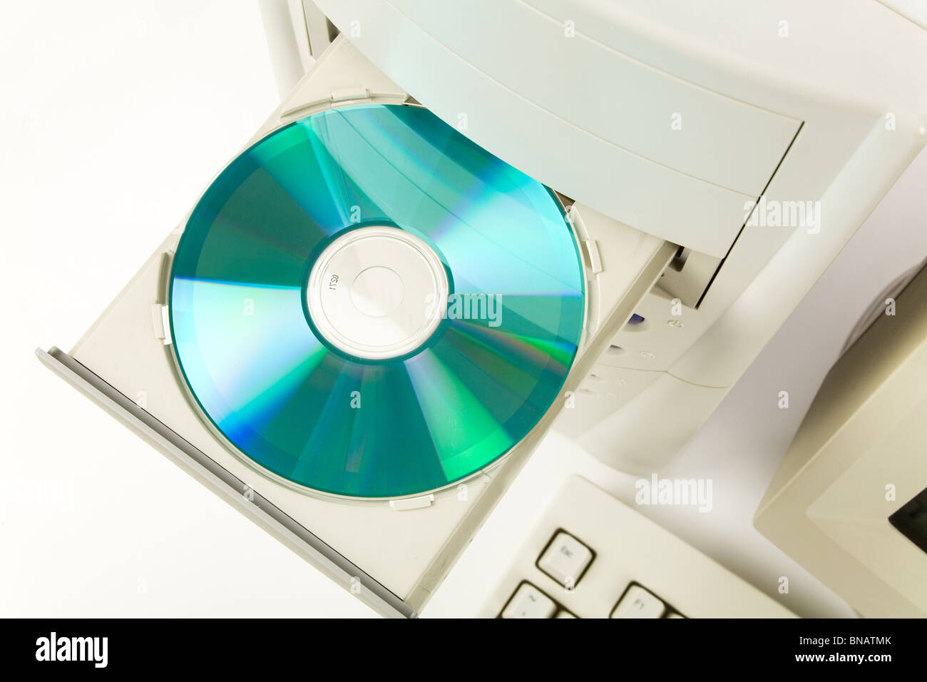 Computer desktop e unità CD-ROM close up shot Foto Stock