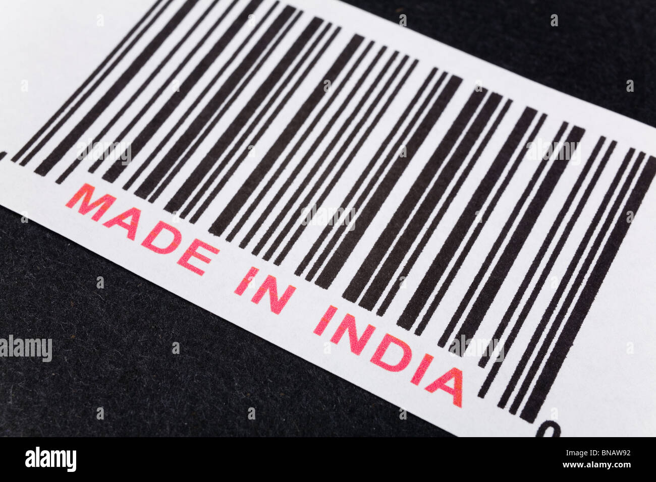 Fabbricato in India e il codice a barre, la concezione di business Foto Stock
