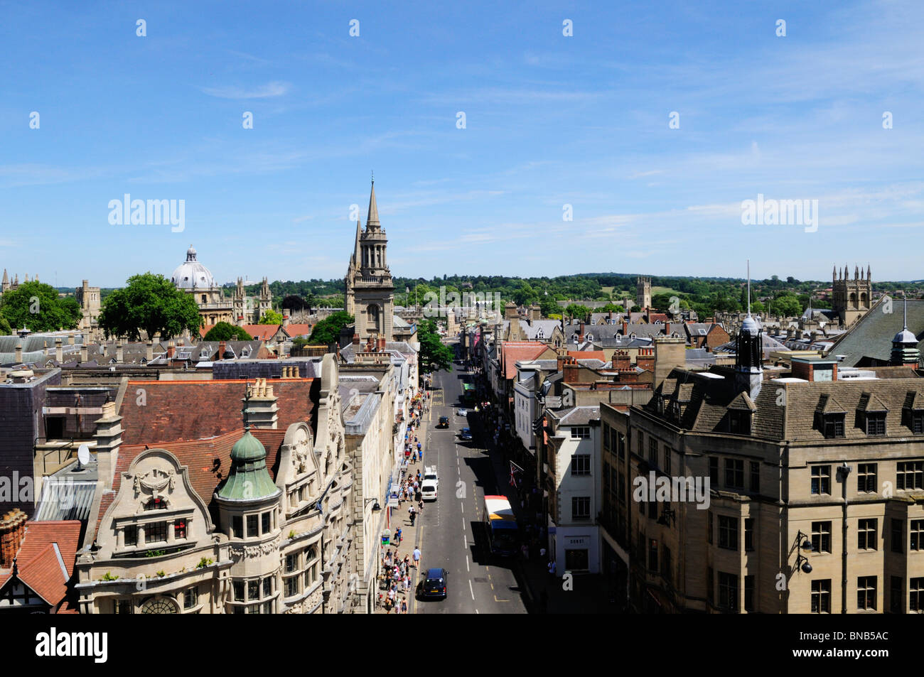 Vista di Oxford dalla torre Carfax, Oxford, England, Regno Unito Foto Stock