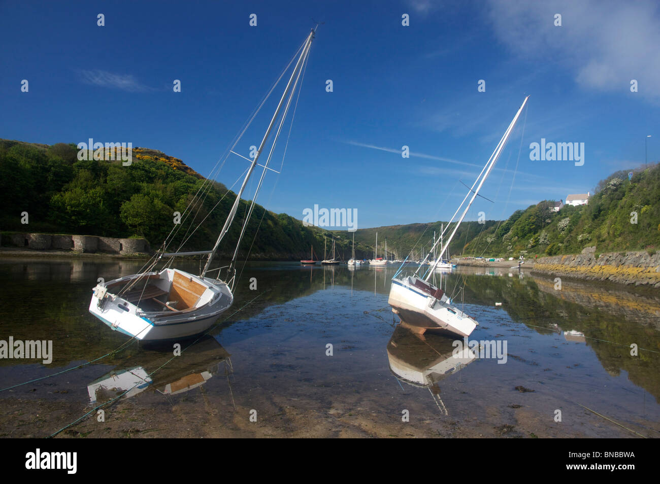 Barche nel porto di Solva Pembrokeshire West Wales UK Foto Stock