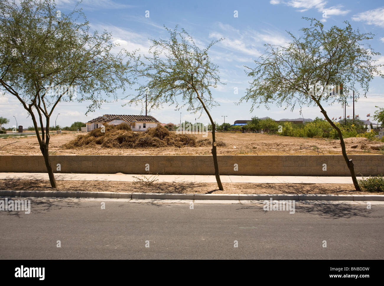 Incompiuta e abbandonata abitazioni sviluppi nell'area di Phoenix, in Arizona. Foto Stock