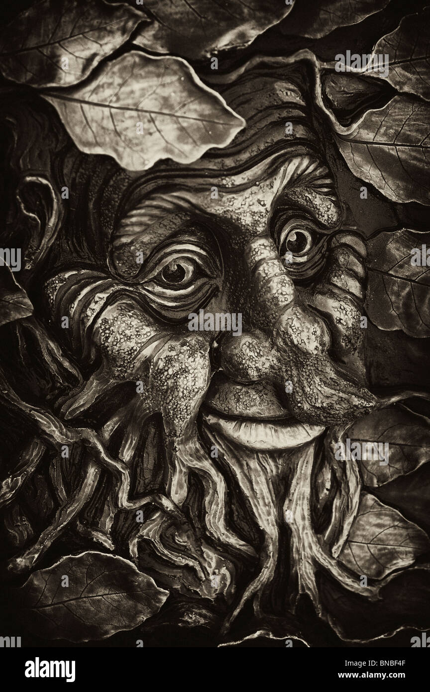 Scolpiti uomo verde della placca. Monocromatico Foto Stock