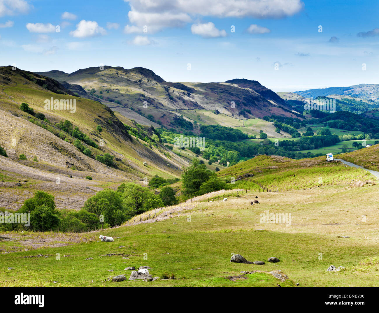 Lake District, Regno Unito - Eskdale Valley guardando dal paesaggio di Hardknott Pass, Cumbria, Inghilterra Regno Unito Foto Stock