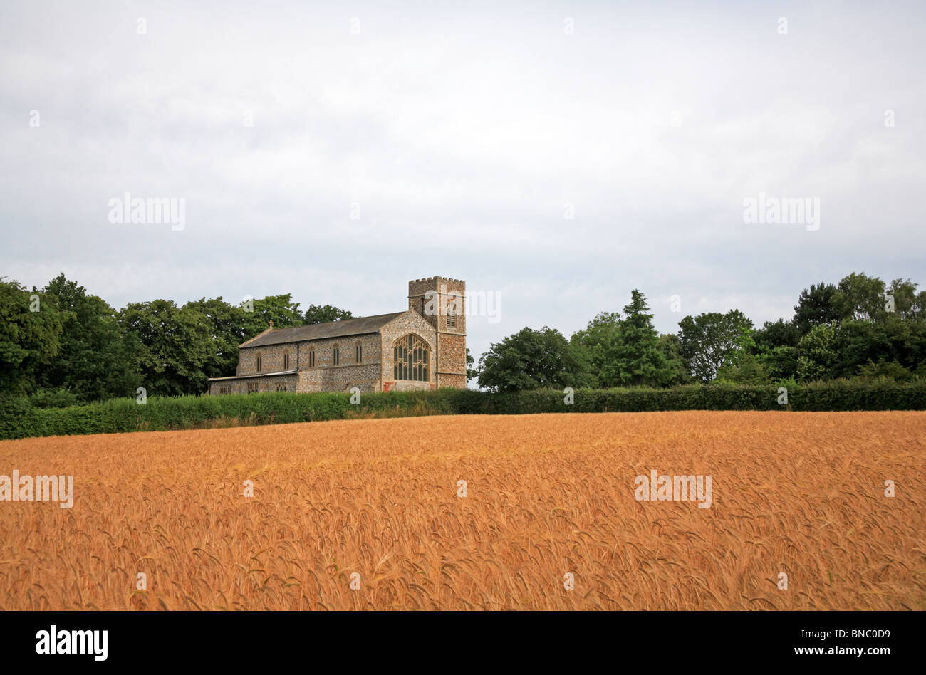 Un paese di scena in East Anglia con un villaggio chiesa impostato in terreni agricoli a Edgefield, Norfolk, Inghilterra, Regno Unito. Foto Stock