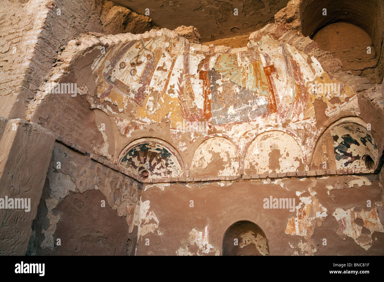 Pittura al VII secolo Monastero copto di San Simeone, vicino a Aswan, Alto Egitto Foto Stock