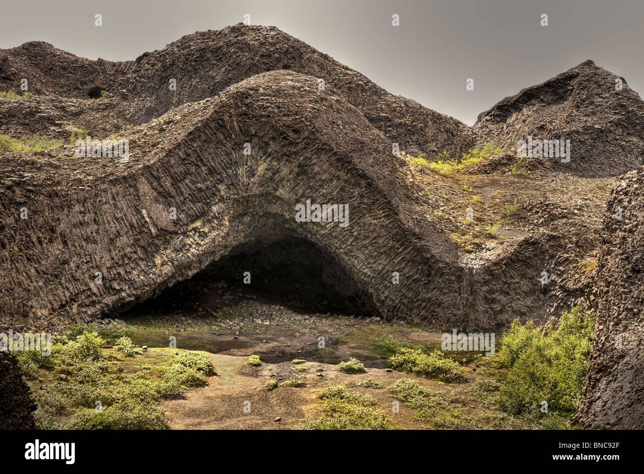 Grotta con colonne di basalto, Jokulsargljufur Canyon, Islanda Foto Stock